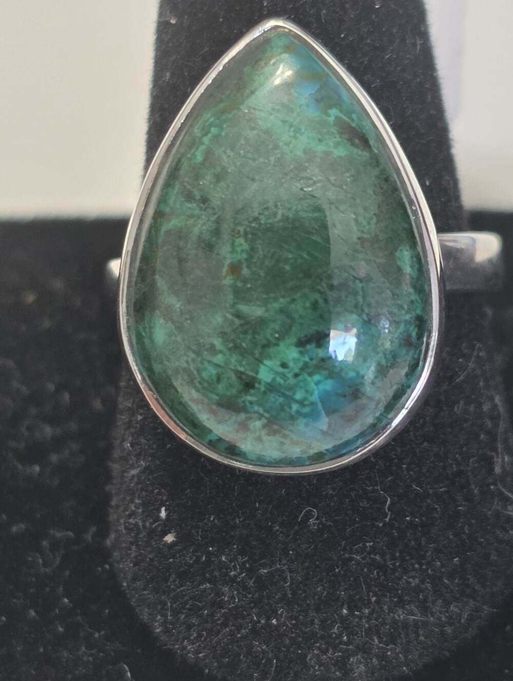 Sterling Silver Teardrop Green Chrysocolla Ring